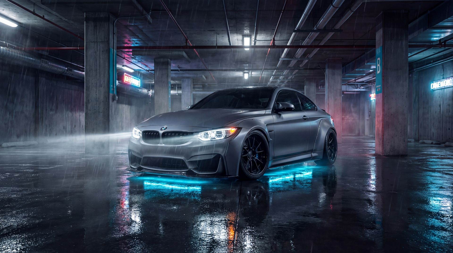 困困兔夜间改装视频：宝马M4宽体套件安装与氛围灯调试